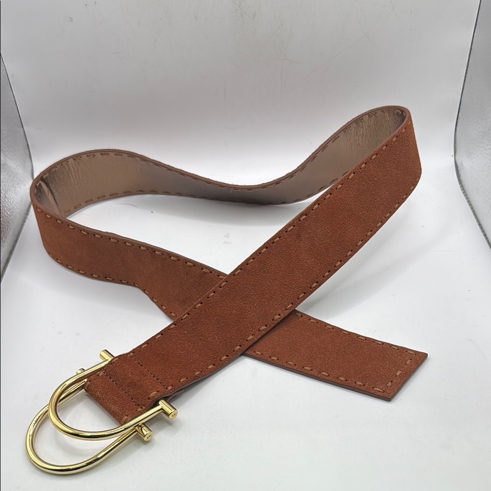 Michael Michael Kors Reversible Brown Leather Belt Gold Buckle Womens M Boho - Picture 1 of 12